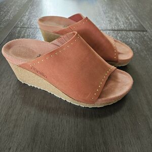 Birkenstock Papillio Namica Rivet Sandals Sz 7 NARROW Terra Cotta Suede Wedge